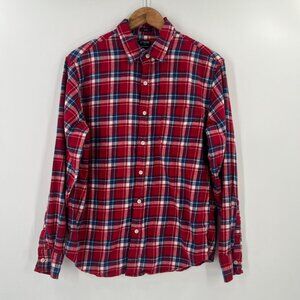 J.Crew Slim Fit Flannel Shirt Men's Large Red Blue Plaid Cotton Holiday AZ837